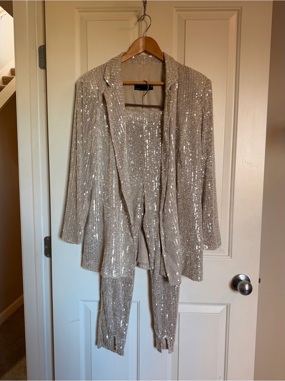 Two Piece Nude Sequin Pants Suit by ASOS